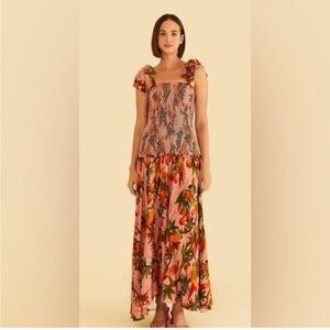 New! FARM Rio Pink and Green Floral Maxi Dress